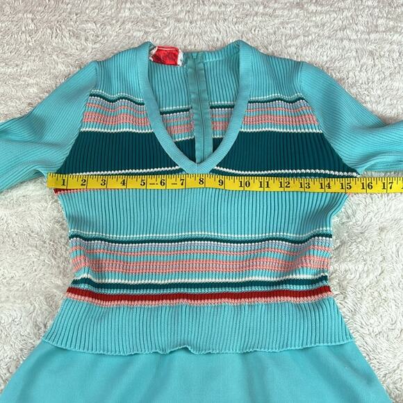 Vintage 70s Giamo Knits turquoise blue maxi sweater dress, small-med - Picture 6 of 9
